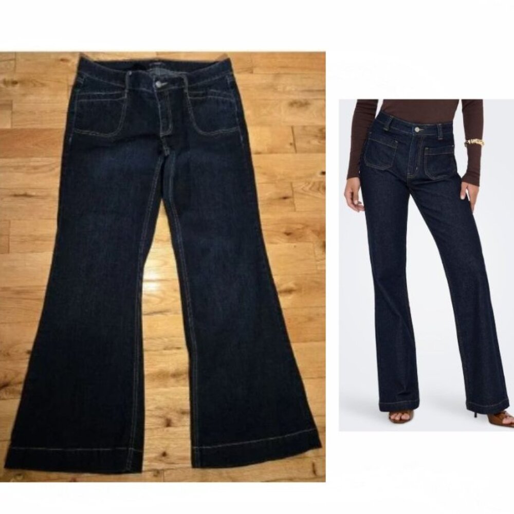 LAST CHANCE Y2K Dark Blue Retro Flare Low Waist Boot Cut Jeans size 10 (L)